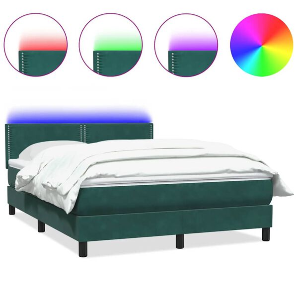 vidaXL Cama box spring con colch&oacute;n y LED terciopelo verde oscuro 160x210 cm