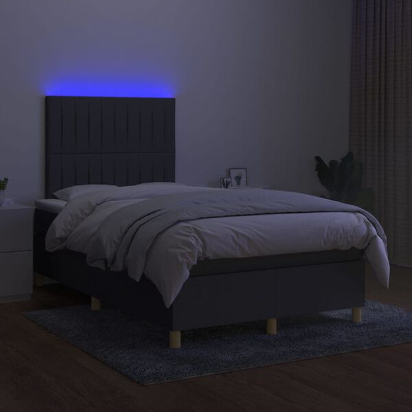 vidaXL Cama box spring con colch&oacute;n y LED tela gris oscuro 120x200 cm