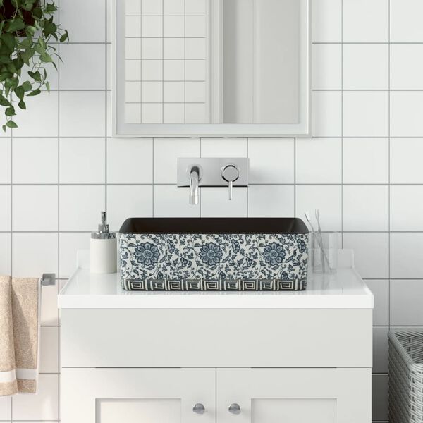 vidaXL Lavabo de encimera rectangular cer&aacute;mica negro azul 46x35,5x13cm