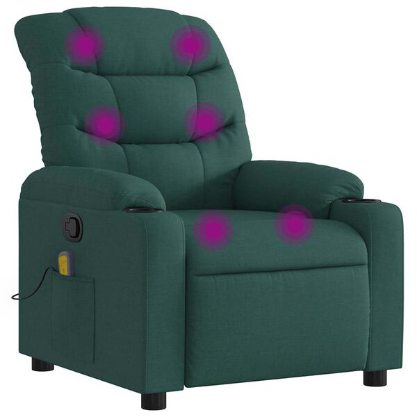 vidaXL Sill&oacute;n de masaje reclinable de tela verde oscuro
