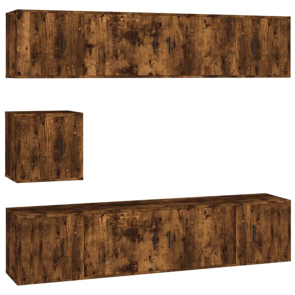 vidaXL Set de muebles de TV 7 pzas madera contrachapada roble ahumado