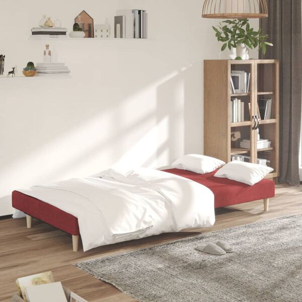 vidaXL Sof&aacute; cama de 2 plazas tela rojo vino tinto