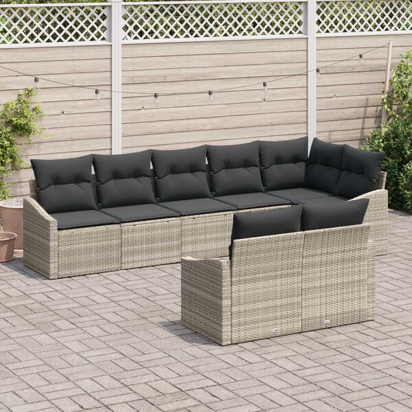 vidaXL Conjunto de sofás de jardín 8 pcs Gris Claro ratán sintético