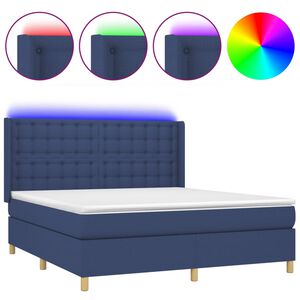 vidaXL Cama box spring colch&oacute;n y luces LED tela azul 160x200 cm