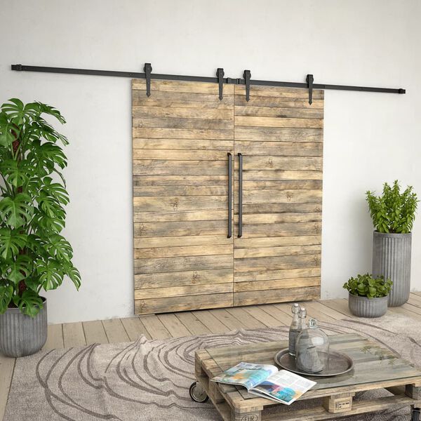 vidaXL Guías con carril para puerta corredera 2 uds 183 cm acero negro