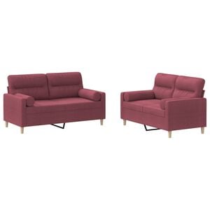 vidaXL Juego de sof&aacute;s con cojines 2 piezas tela rojo tinto