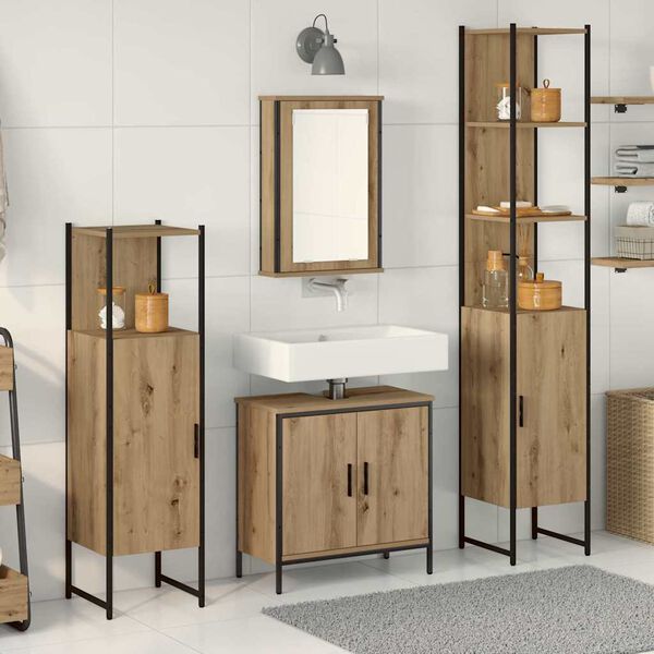 vidaXL Juego de muebles de ba&ntilde;o 4 pcs Marr&oacute;n Madera contrachapada