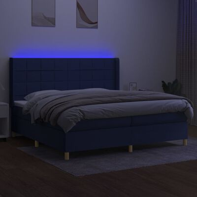 vidaXL Cama box spring colchón y luces LED tela azul 200x200 cm