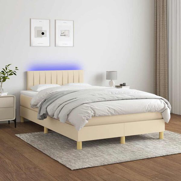 vidaXL Cama box spring con colch&oacute;n y luces LED tela crema 120x190 cm