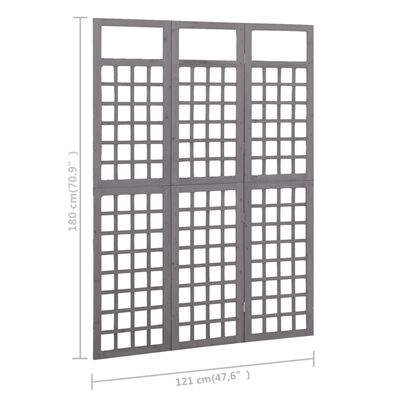vidaXL Biombo/Enrejado de 3 paneles madera maciza abeto gris 121x180cm