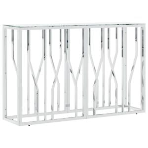 vidaXL Mesa consola acero inoxidable y vidrio plateado 110x30x70 cm
