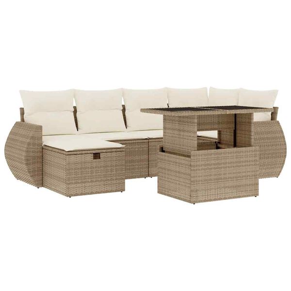 vidaXL Set sof&aacute;s de jard&iacute;n 7 piezas y cojines rat&aacute;n sint&eacute;tico beige