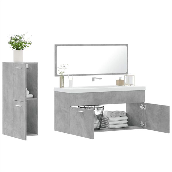 vidaXL Set muebles de ba&ntilde;o 2 piezas madera contrachapada gris hormig&oacute;n