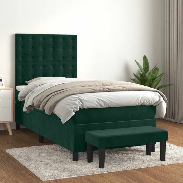 vidaXL Cama box spring con colch&oacute;n terciopelo verde oscuro 100x200 cm