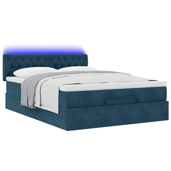 vidaXL Estructura de cama otomana con colch&oacute;n terciopelo azul oscuro