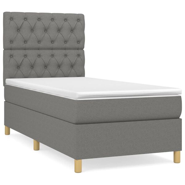 vidaXL Cama box spring con colch&oacute;n tela gris oscuro 80x200 cm