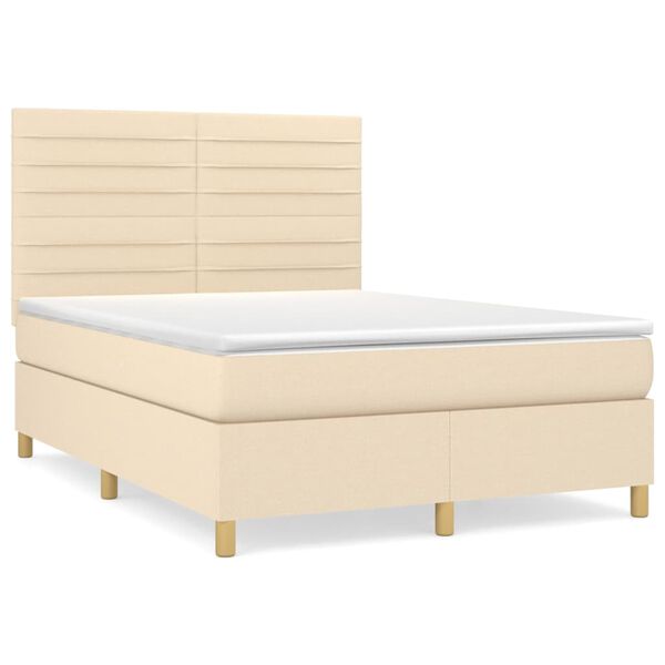 vidaXL Cama box spring con colch&oacute;n tela color crema 140x190 cm