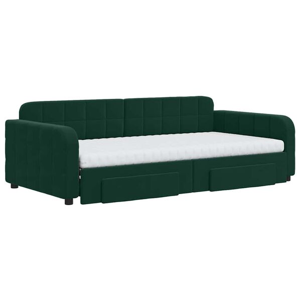 vidaXL Sofá cama nido con cajones terciopelo verde oscuro 100x200 cm