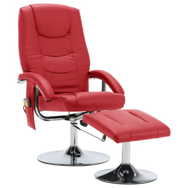 vidaXL Sillón de masaje con reposapiés cuero sintético rojo
