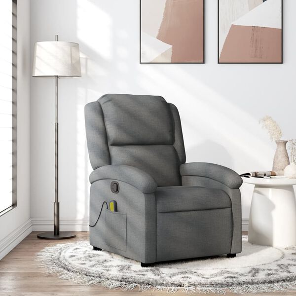 vidaXL Sill&oacute;n reclinable de masaje de tela gris oscuro
