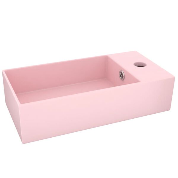 vidaXL Lavabo con rebosadero cer&aacute;mica rosa mate