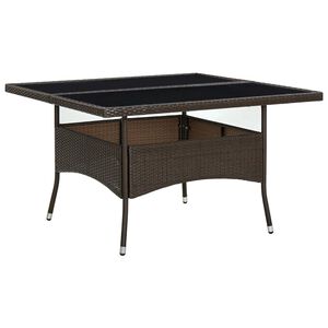 vidaXL Mesa de comedor de jard&iacute;n rat&aacute;n sint&eacute;tico y vidrio marr&oacute;n