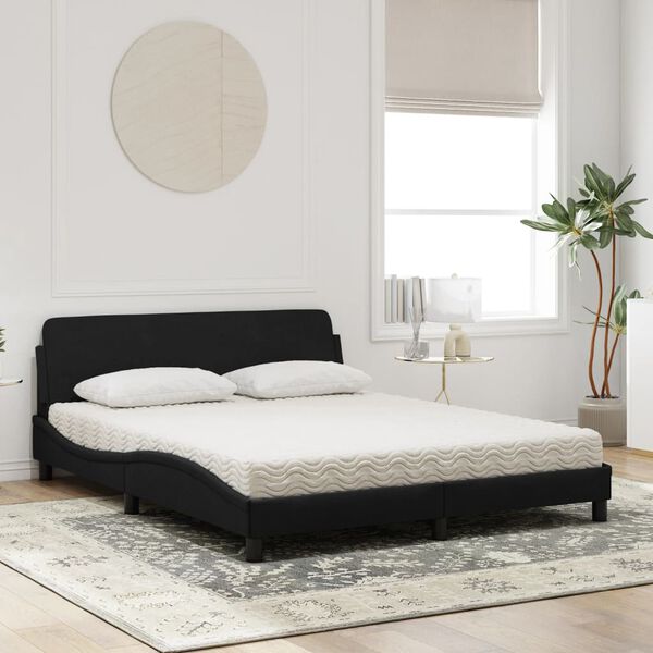 vidaXL Cama con colch&oacute;n Dover terciopelo negro 160x200 cm