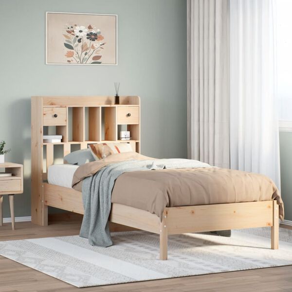 vidaXL Cama con estanter&iacute;a sin colch&oacute;n madera maciza de pino 90x190 cm
