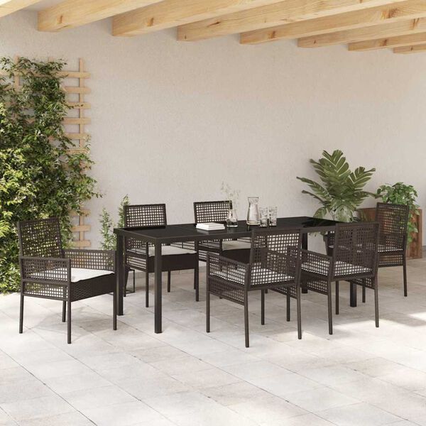 vidaXL Conjunto de Comedor de Jard&iacute;n 7 pcs Marr&oacute;n rat&aacute;n sint&eacute;tico