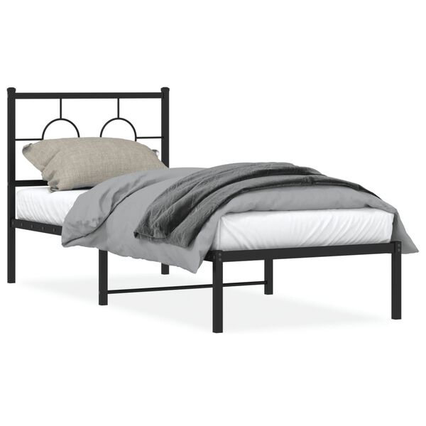 vidaXL Estructura cama sin colch&oacute;n con cabecero metal negro 75x190 cm
