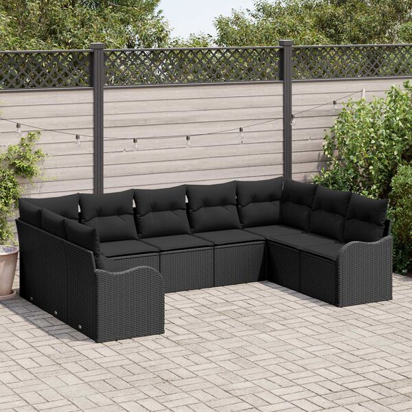 vidaXL Conjunto de sof&aacute; de jard&iacute;n 9 pcs Negro rat&aacute;n sint&eacute;tico
