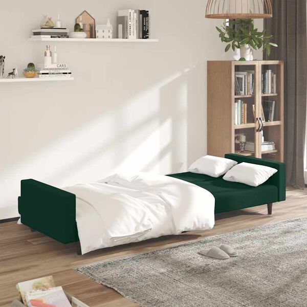 vidaXL Sofá cama de 2 plazas terciopelo verde oscuro