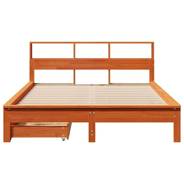vidaXL Cama con estanter&iacute;a sin colch&oacute;n madera maciza marr&oacute;n 135x190cm
