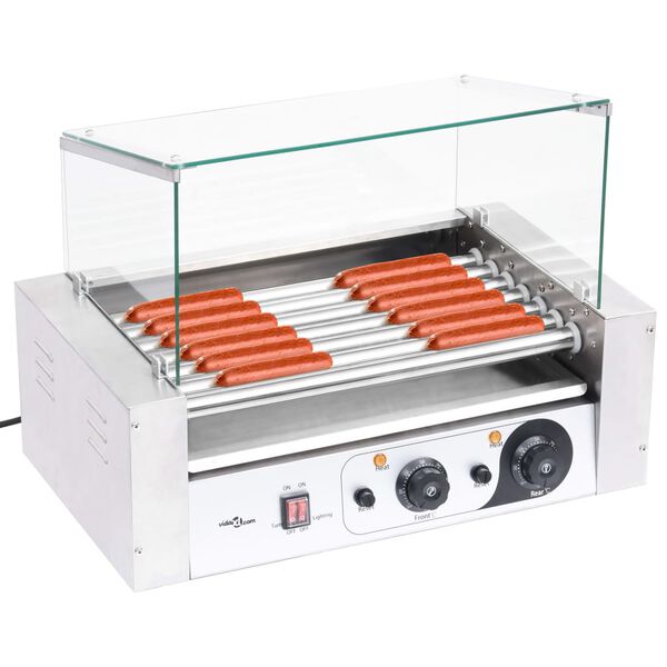 vidaXL M&aacute;quina de perritos calientes 7 rodillos tapa de vidrio 1400 W