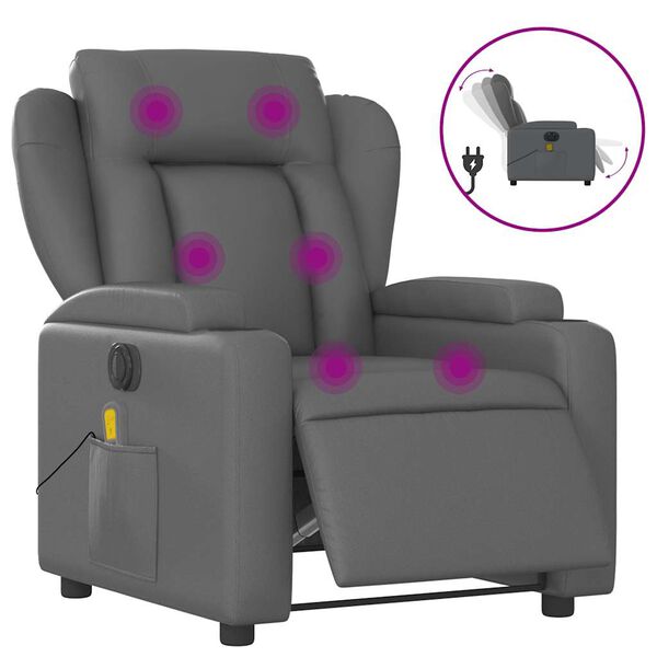 vidaXL Sillón de masaje reclinable eléctrico cuero sintético gris