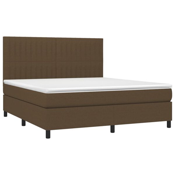 vidaXL Cama box spring con colch&oacute;n tela marr&oacute;n oscuro 180x200 cm