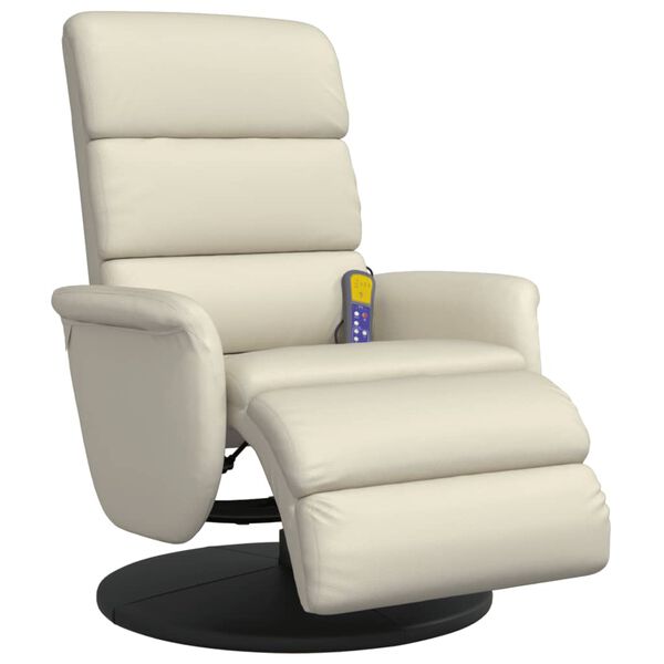 vidaXL Sill&oacute;n reclinable masaje con reposapi&eacute;s cuero sint&eacute;tico crema