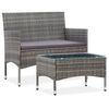 vidaXL Set muebles de jard&iacute;n 2 piezas con coj&iacute;n rat&aacute;n sint&eacute;tico gris