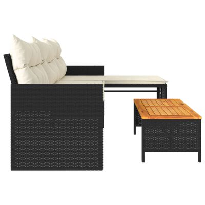 vidaXL Sofá de jardín en forma de L con mesa y cojines ratán PE negro