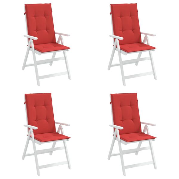 vidaXL Coj&iacute;n silla de jard&iacute;n respaldo alto 4 uds tela rojo 120x50x3 cm