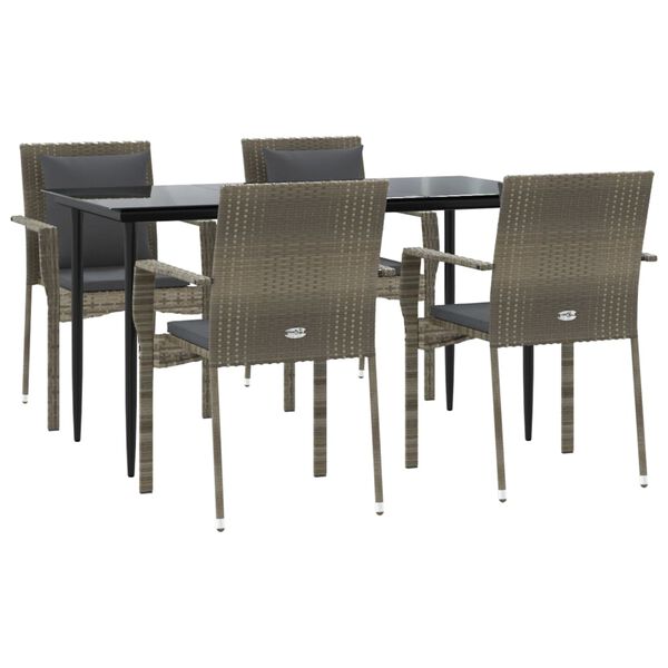vidaXL Set comedor jardín 5 pzas y cojines ratán sintético negro gris