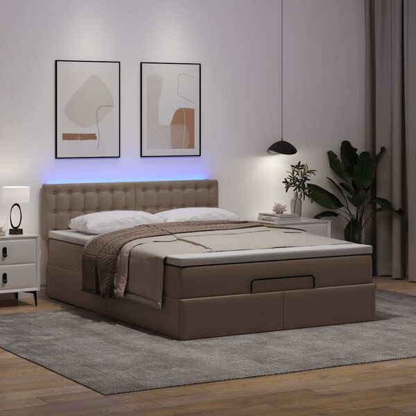 vidaXL Cama otomana colch&oacute;n LED cuero sint&eacute;tico capuchino 140x200cm