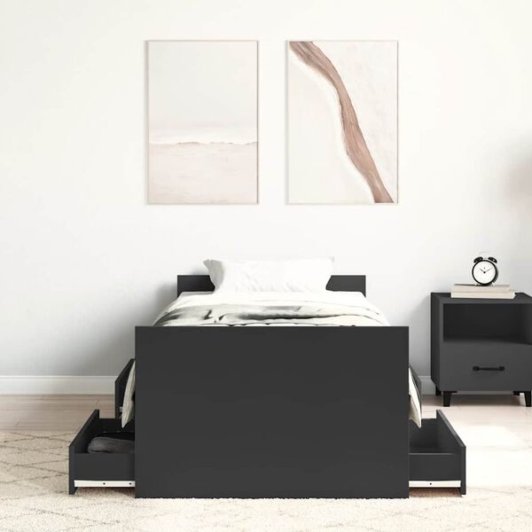 vidaXL Estructura de cama con cabecero piecero negro 90x190 cm