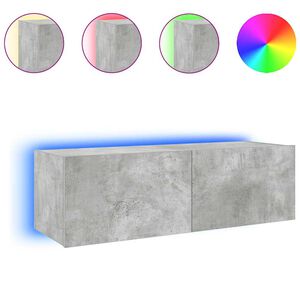 vidaXL Mueble de TV de pared con luces LED gris hormig&oacute;n 100x35x31 cm