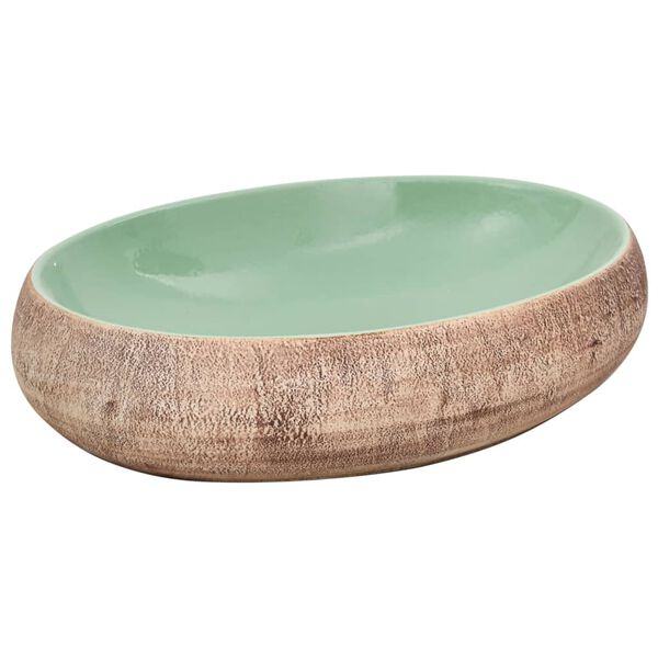 vidaXL Lavabo sobre encimera ovalado cer&aacute;mica verde marr&oacute;n 59x40x15 cm