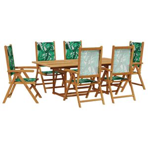 vidaXL Set de comedor jard&iacute;n 7 pzas tela madera maciza estampado hojas