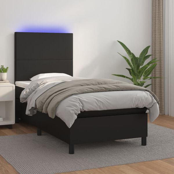 vidaXL Cama box spring y colch&oacute;n LED cuero sint&eacute;tico negro 80x200 cm