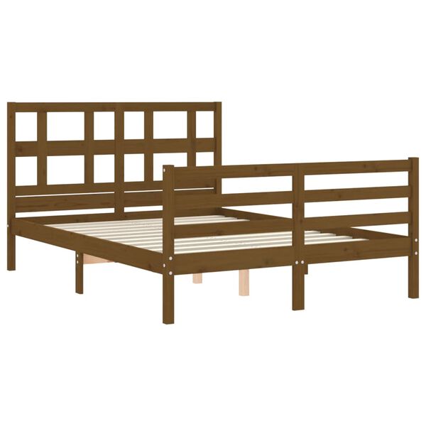 vidaXL Estructura cama y cabecero madera maciza marr&oacute;n miel 140x190 cm