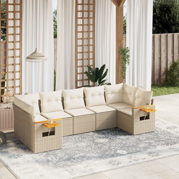 vidaXL Set sof&aacute;s de jard&iacute;n 7 piezas y cojines rat&aacute;n sint&eacute;tico beige