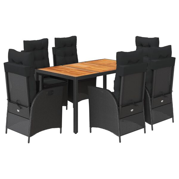 vidaXL Set de comedor de jard&iacute;n 7 pzas y cojines rat&aacute;n sint&eacute;tico negro